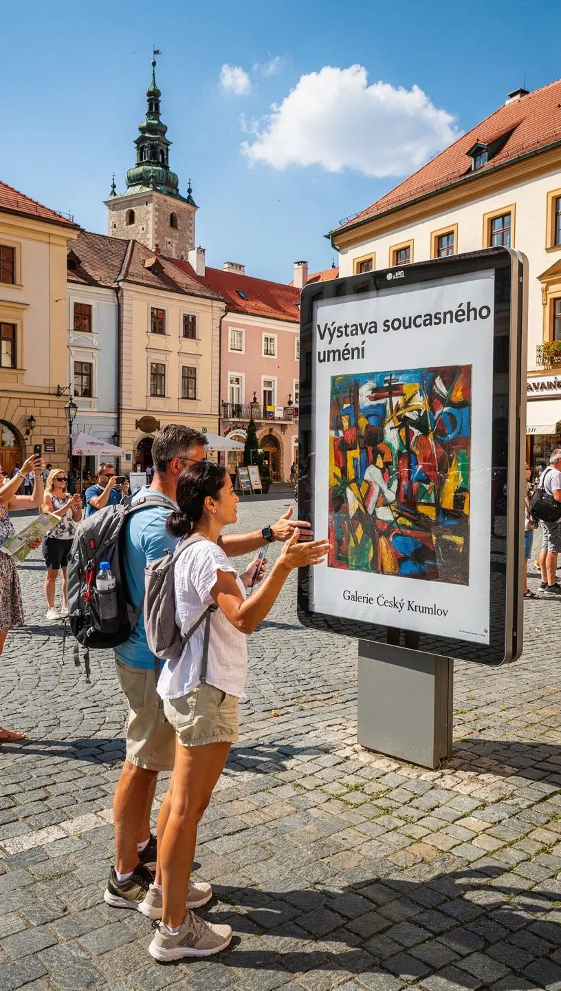 Pohled na billboard s reklamou pro mГ­stnГ­ restauraci v BrnД›