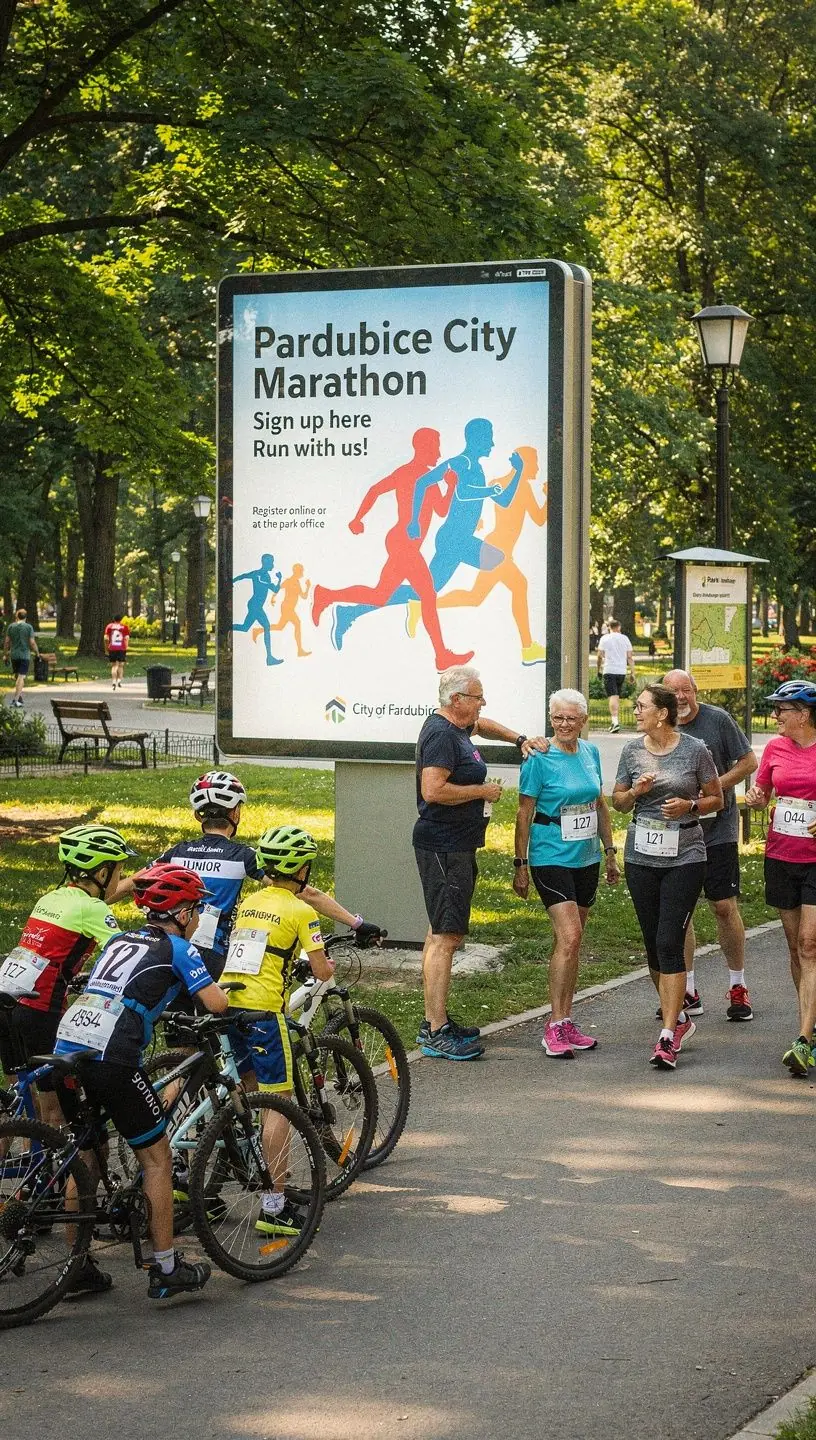 Skupina lidГ­ obdivujГ­cГ­ velkou venkovnГ­ reklamu na nГЎmД›stГ­